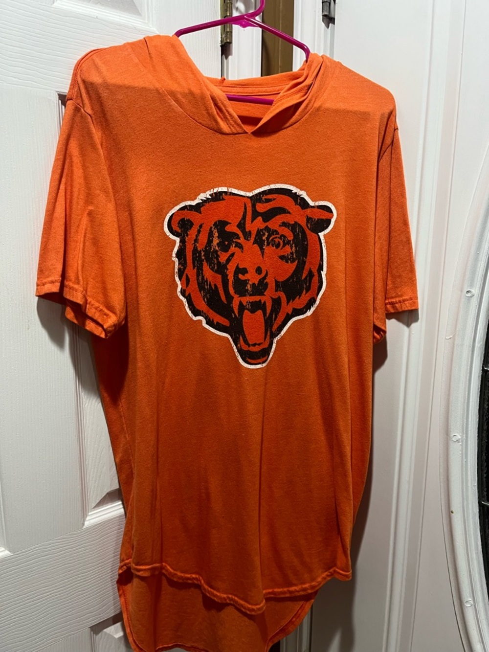 Majestic Orange Hooded Tee with Bear Graphic